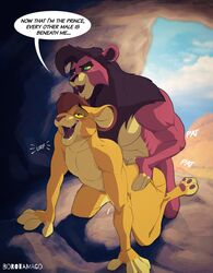 2boys anal anthro borotamago cave disney duo english_text eye_scar felid gay hi_res kopa_(kopa_lionheart) kovu lion male male/male male_only mammal pantherine scar text the_lion_king yaoi