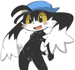 1boy black_fur blush cute_fang doneru hat klonoa klonoa_(series) long_ears male male_only open_mouth sheath solo tail yellow_sclera