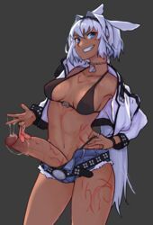 1futa after_sex big_penis breasts brown_skin caenis_(fate) dark-skinned_futanari dark_skin fate/grand_order fate_(series) futa_only futanari looking_at_viewer nipple_bulge penis short_shorts simple_background tan_skin todding