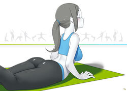 1girls 2016 2d ass big_ass big_breasts black_hair black_yoga_pants blush closed_eyes grey_skin kuroonehalf leggings long_hair ponytail solo sports_bra thick_thighs thighs white_background white_skin wii_fit wii_fit_trainer yoga yoga_mat yoga_pants