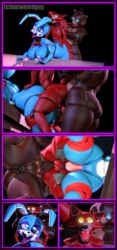 3d_(artwork) absurd_res anal anal_sex anthro anus ass backsack balls blue_body blue_fur breasts brown_body brown_fur butt_grab canid canine clothing female five_nights_at_freddy's fox fur furniture genitals glowing glowing_eyes group group_sex hand_on_butt hat headgear headwear heart hi_res interspecies isthatweirdguy lagomorph leporid long_ears machine male male/male mammal mtf_crossgender nipples overweight overweight_male penetration pussy rabbit rear_view red_body red_fur red_tail rule_63 sex source_filmmaker straight threesome tongue tongue_out ursid video_games wide_hips