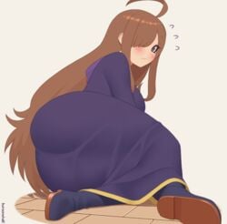 1girls ass big_ass blushing boots brown_eyes brown_hair female huge_ass kono_subarashii_sekai_ni_shukufuku_wo! kuroonehalf lich long_hair tight_clothing wide_hips wiz_(konosuba)