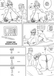 1boy 1girls ass ass_up breast_expansion breast_grab breast_sucking breasts comic female female_focus giantess just-add-water99 male science