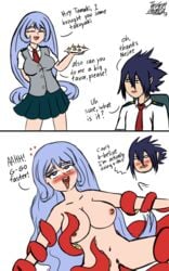 1boy 1girls amajiki_tamaki big_breasts blush breasts dialogue english english_text female funny hadou_nejire instant_loss_2koma my_hero_academia nejire_hado nude nude_female school_uniform tamaki_amajiki tentacle tentacle_sex thegreatgreninja u.a._school_uniform vagina vaginal_penetration