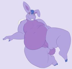 anthro bbw belly buckteeth chubby eyeshadow female flat_chested fur furry furry_only genitals hi_res hoppopotamus lagomorph leporid makeup mammal mcnasty navel nude overweight overweight_female purple_body purple_skin pussy rabbit solo tail teeth thick_thighs