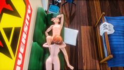 1boy 1girls 3d ass blowjob brown_hair couch fellatio female green_hair izuku_midoriya lying_down my_hero_academia nude ochako_uraraka sleepi4ever sofa