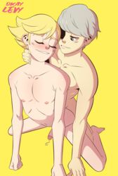 2boys biting_lip blonde_hair blush femboy gay holding male male/male male_only males_only narukami_yu okaylevy penetration penis persona persona_4 precum silver_hair teddie_(persona) twink yaoi