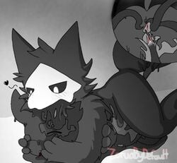 1boy 1cuntboy 1intersex absorption_vore andromorph changed_(video_game) chris_the_lucario cuntboy cuntboy/male duo furry intersex intersex/male male puro_(changed) transformation vore zoruabydefault