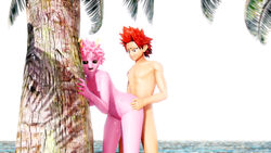 1boy 1girls ambiguous_penetration eijirou_kirishima female female_penetrated horns kirimina looking_back mina_ashido my_hero_academia nude outdoors palm_tree pink_hair pink_skin red_hair sleepi4ever standing_sex yellow_eyes