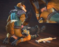 2boys 3d anthro ass averyhyena canine erection facesitting fennix_(fortnite) fortnite fox gay human male male/male male_only penis rimming squad_leader_(fortnite) tagme video_games yaoi