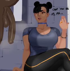 1boy 1girls big_penis chun-li dark-skinned_male dark_skin english_text female huge_cock imminent_cheating imminent_sex interracial large_breasts lava_(artist) male penis_awe steam steamy steamy_penis street_fighter text wedding_ring