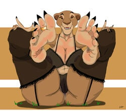 big_breasts claws disney feet foot_fetish furry kiidamoori lingerie lion lioness milf nails sarabi soles the_lion_king