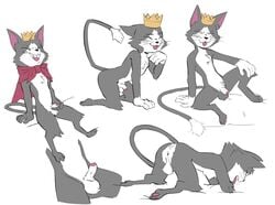 anthro anus balls black_and_white_fur blush cait_sith_(ff) cape clothing crown domestic_cat erection felid feline felis final_fantasy final_fantasy_vii flaccid genitals hatakerub hi_res male male_only mammal penis solo square_enix video_games