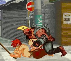 1boy 1girls animated ass azumi_hojo big_ass big_penis birdie breasts capcom dark-skinned_male doggy_style female forced humiliation interracial large_breasts m.u.g.e.n male moko_moko muscular muscular_female muscular_male pixel_art rape red_hair restrained sex straight street_fighter street_fighter_alpha sukeban tomboy vaginal_penetration