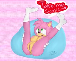 1girls amy_rose anus breasts clitoris dialogue female female_focus female_only fur gloves green_eyes hair hedgehog legs legs_up max0w0 max1700 naked newgrounds nude pink_background pink_fur pink_hair pink_nipples pussy socks sonic_(series) sonic_the_hedgehog_(series) vagina