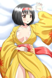 big_breasts black_hair erika_(pokemon) erika_(pokemon_hgss) female female_only human nintendo pokemon pokemon_rgby short_hair solo solo_female solo_focus yensh