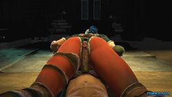 3d alicia_(spacelords) animated blue_hair blue_shorts fenriossfm grinding no_sound push-up raiders_of_the_broken_planet red_stockings spacelords thick_thighs video