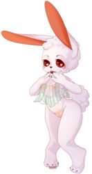 albino animal_crossing bottomless clothed clothing female fur genitals heart hi_res lagomorph leporid mammal navel nightgown nintendo nipples open_mouth purochen pussy rabbit red_eyes ruby_(animal_crossing) solo solo_female surprise video_games white_body white_fur