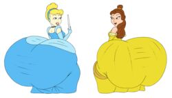 2girls ass ass_in_dress back_view beauty_and_the_beast belle big_ass butlova cinderella_(1950_film) cinderella_(disney) crossover disney disney_princess dress female female_only hyper_ass magic_wand multiple_girls rear_view wand what