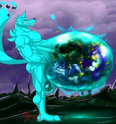 2020 after_vore animal_genitalia anthro ass balls belly biceps big_balls big_belly blue_body blue_nose blue_skin canid canine canis capcom closed_eyes daragh darkstalkers endzone_(hungothenomster) fully_sheathed gallon genitals hi_res hungothenomster hyper hyper_belly james_auvereign jon_talbain male male_pred mammal muscular muscular_male muscular_thighs nude oral_vore pecs sharp_teeth sheath standing teeth translucent translucent_body translucent_skin vampire_savior video_games vore were werewolf wolf x-ray