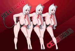 3girls :3 ahoge alternate_costume animal_ears animated ass_shake bare_legs bare_shoulders black_footwear black_leotard bouncing_breasts breasts cerberus_(helltaker) character_name copyright_name demon_girl detached_collar dog_ears dog_girl fang female hands_on_hips helltaker huge_breasts leaning_forward leotard long_hair looking_at_viewer mp4 multiple_girls necktie no_sound open_mouth playboy_bunny_leotard red_eyes red_neckwear revealing_clothes shoes smh1069 smile standing strapless strapless_leotard tagme tail thighs triplets video white_hair wrist_cuffs