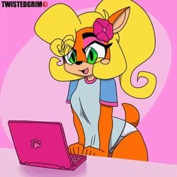 1:1 1girls 2020 2d 2d_animation activision alternate_version_available animal_ears animated anthro artist_name bare_arms blonde_hair bouncing_breasts bra breasts clothing coco_bandicoot computer crash_(series) crash_bandicoot_(series) cute electronics eyebrows_visible_through_hair eyes_visible_through_hair female female_only flashing flower green_eyes hair_flower happy heart laptop large_ass like_icon medium_breasts navel no_sound open_mouth panties patreon retweet_icon shirt shirt_lift smile solo tail teeth thick_thighs thighs thumbs_up tongue twistedgrim twitter underwear video white_bra white_panties