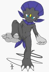 ! 2015 2_tails 3_fingers 3_toes alternate_color ambiguous_gender animal_genitalia anthro azure_(ihateeveryone) balls barefoot biped black_eyelashes black_nose blue_ears blue_eyes blue_tail claws colored cute_fangs duo fan_character fingers foot_focus fully_sheathed fur gem genitals gloves_(marking) grey_balls grey_body grey_feet grey_fur grey_penis grey_sheath hi_res human humanoid_genitalia humanoid_penis ihateeveryone imminent_stomp looking_at_another looking_down macro male male_only mammal markings micro multi_tail mustelid nintendo nude penis plantigrade pokémon_(species) pokemon scar shaded sheath simple_background soles stomping toe_claws toes underfoot video_games weavile white_background white_claws white_hands white_markings