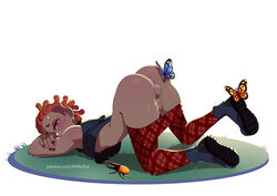 1boy animal_crossing anus ass butterfly censored censored_penis clothes clothing fehforfun flick_(animal_crossing) grass human humanized nature nintendo nipples only_player red_eyes red_hair shoes small_penis yaoi