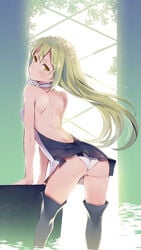 1girls aiz_wallenstein blonde_hair breasts dungeon_ni_deai_wo_motomeru_no_wa_machigatteiru_darou_ka gold_eyes panties tachibana_yuu white_panties