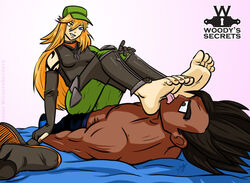 female_soldier foot_fetish foot_lick foot_play foot_worship orange_hair woodyssecrets