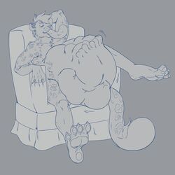 4_toes anthro claws duo felid hi_res incertusfatum leopard male male/male male_pred mammal nude pantherine pawpads same_size_vore soles stomach_bulge toe_claws toes tongue tongue_out vore