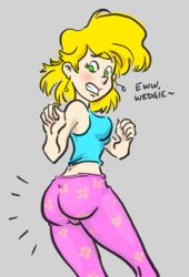 1girls ass back bishopbb blonde_female blonde_hair breasts cameltoe female female_only from_behind green_eyes looking_back lori_loud nickelodeon pants rough_sketch solo solo_female solo_focus straight_hair tank_top the_loud_house tight_clothes tight_clothing tight_pants wedgie