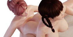 3d animated areolae asian_female ass ass_shake big_ass big_breasts breast_jiggle breasts brown_hair caress dat_ass dead_or_alive female_only foreplay honoka_(doa) kishi lei_fang nipples no_sound nude pink_hair tagme video yuri