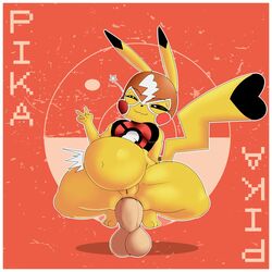 anal anal_sex anthro bloated breasts clothing cosplay_pikachu cosplay_pikachu_(costume) crop_top crouching dipstick_ears dipstick_tail disembodied_penis duo female genitals gesture heart male multicolored_ears multicolored_tail nintendo one_eye_closed penetration penis pikachu pikachu_libre pokémon_(species) pokemon pussy shirt shorty_stories smile star stomach_bulge straight thick_thighs topwear v_sign video_games wink