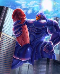 2020 abs absurd_res anthro avian balls bird city falco_lombardi genitals hi_res macro male male_only muscular muscular_male nintendo penis solo star_fox togepi1125 video_games yukihoshiak