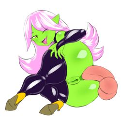 1:1 anal anal_sex ass balls big_butt clothing dart_(thecon) disembodied_penis duo female female_penetrated footwear genitals goblin goblin_female hair hi_res high_heels huge_butt humanoid legwear looking_at_viewer looking_back male male_penetrating male_penetrating_female one_eye_closed penetration penis pink_hair pussy sex shoes shortstack smile solo_focus straight thecon thick_thighs thigh_highs tongue tongue_out wink