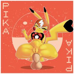 anal anal_sex anthro breasts clothing cosplay_pikachu cosplay_pikachu_(costume) crop_top crouching dipstick_ears dipstick_tail disembodied_penis duo female genitals gesture heart male multicolored_ears multicolored_tail nintendo one_eye_closed penetration penis pikachu pikachu_libre pokémon_(species) pokemon pussy shirt shorty_stories smile star stomach_bulge straight thick_thighs topwear v_sign video_games wink