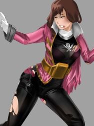 ahim_de_famille blood danmarunyan female gokai_pink grey_background injured kaizoku_sentai_gokaiger pink_clothes rape simple_background solo_female super_sentai superheroine torn_bodysuit torn_clothes