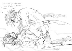 age_difference alastor_(hazbin_hotel) choking dominant_male gay hairy_legs hazbin_hotel human_alastor_(hazbin_hotel) human_vox_(hazbin_hotel) humiliation_fetish messy_hair old_man peak rough_sex socks_on vox_(hazbin_hotel) yaoi