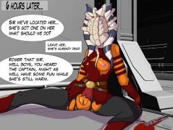 1girls 2d ahsoka_tano alien alien_(franchise) amputated_arm amputation amputee bad_end blood defeated dialogue egg_laying english_text facehugger female impregnation lightsaber_hilt optical_hazard pussy speech_bubble star_wars text