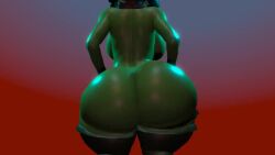 3d ass black_legwear blue_background bottom_heavy bouncing_ass bouncing_breasts bubble_ass bubble_butt butt curvy dumptruck_ass fat_ass female female_goblin female_only from_behind gradient_background green_skin hoodie huge_ass large_breasts looping_animation mp4 no_sound nude peachbouncer praisebooty red_background shortstack thick_ass thick_thighs thighhighs video wide_hips wobbling_ass