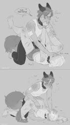 1boy boyfriend_to_death bruises collar cuts english_text female fox fox_boy fox_ears fox_tail godsees_everything hands_held_back holding_hands kick kicking male masochism neko ren_hana restrained_arms rough_sex sadism scars scratches sketch victim you_kill_me_every_time your_name