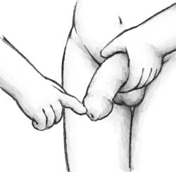 ambiguous_gender balls belly_button double_handjob foreskin horni_jail_kevi navel penis penis_grab teasing touching_penis uncircumcised uncut