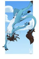 animal_genitalia animal_penis anthro black_cock blue_eyes blue_fur boy brown_hair cute deer fantasy fluffy_balls fursona hooves horns jumping kirin mammal naked naked_male nsfw nude nude_boy nude_male penis shero-chan smile teen_boy terias testicles young young_boy