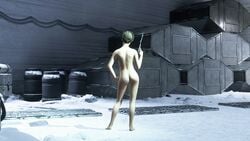 ass blaster carrie_fisher from_behind full_body long_legs nude nude_female princess_leia_organa sdfskelter snow star_wars star_wars:_battlefront_2