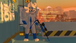 3d 3d_(artwork) alternate_version_available anthro anthro_female anthro_only areola areolae arm_warmers belly_button big_tail blue_clothing blue_goggles chest_tuft concerned concerned_look dialogue eyewear feline_humanoid flower_pin furry furry_anthro furry_female furry_only furry_tail goggles goggles_on_head grey_areola grey_areolae hand_on_hip high_quality holding_gun holding_rifle holding_sniper_rifle leg_warmers nipples_bulge paintball paintball_gun partially_clothed partially_clothed_female partially_nude paws raised_eyebrow rec_room rifle self_upload shaded skimpy_bikini skimpy_clothes skimpy_outfit sling_bikini sniper sniper_rifle sunny_(melodynotmel) syntholsoul text