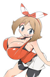 1girls abarabone94 alternate_breast_size alternate_costume big_breasts blue_eyes brown_hair cleavage eye_contact female huge_breasts human large_breasts leggings looking_at_viewer may_(pokemon) may_(pokemon_oras) medium_hair nintendo pale-skinned_female pale_skin pokemon pokemon_oras shorts thick_thighs tight_shorts white_background