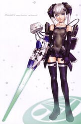 1girls android blue_eyes blue_legwear blue_thighhighs bodysuit boots bow cameltoe caseal choker collarbone dreamcast elbow_gloves energy_sword female flat_chest gloves gun hakua_ugetsu hands high_resolution legs lips mag_(phantasy_star) phantasy_star phantasy_star_online racaseal scan short_hair silver_hair skin_tight solo standing sword text thigh_boots thighhighs ugetsu_hakua weapon white_background white_hair zettai_ryouiki