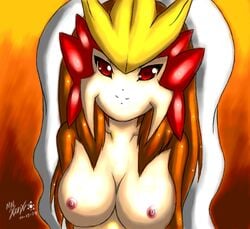 anthro breasts color entei female female_only fur furry mn_xenx nipples nude pokemon solo tagme