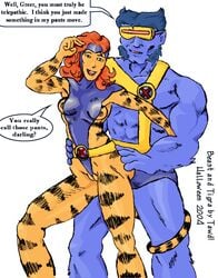 1boy 1girls 2004 alpha_male beast_(x-men) blue_hair cosplay couple_cosplay cyclops_(cosplay) feline female hank_mccoy interspecies jean_grey_(cosplay) male marvel matching_outfit straight straight_hair tagme tawd tigra x-men